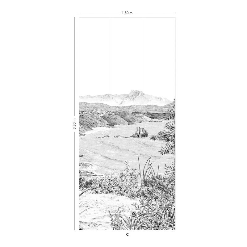 Isidore Leroy Tapete Euskadi Grisaille Panel C in Grau im Vintage-Stil, Breite: 330 cm, Höhe: 150 cm - Bild 2