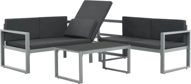 vidaXL Garten-Sofagarnitur 4-tlg aus pulverbeschichtetem Aluminium in Schwarz mit Kissen und Couchtisch - Bild 1