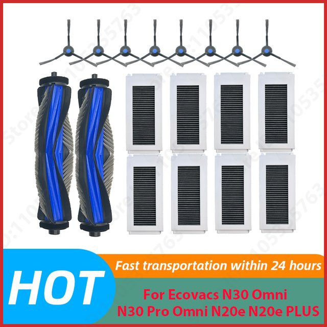 QIXIAO Reinigungszubehör Set für Ecovacs N30 Omni, N30 Pro Omni und N20e PLUS Roboterstaubsauger mit Hauptbürste, Seitenbürste und Filtern - Bild 1