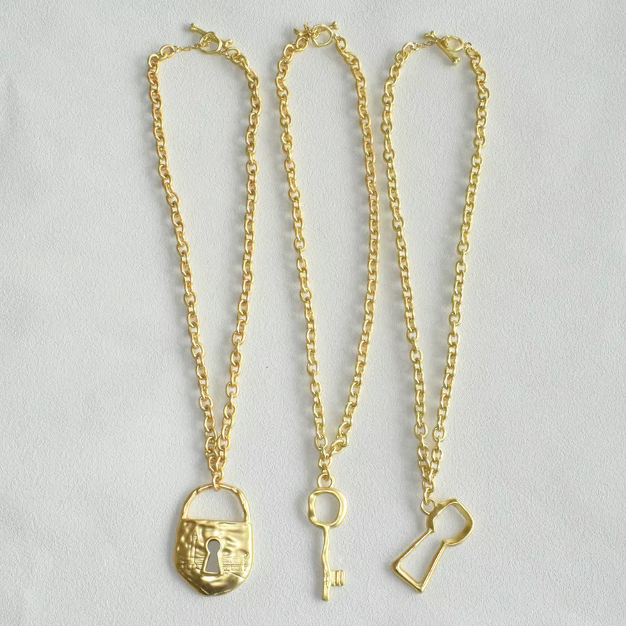 Nunqiao Halskette, Schlüsselschloss-Anhänger, Metall-Legierung, Gold, Damen - Bild 4