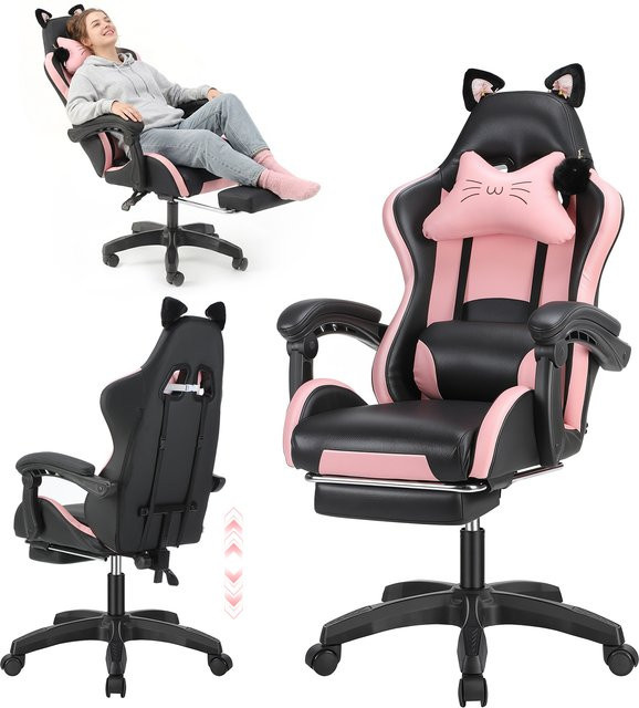 Oyajia Gaming-Stuhl in Lila aus PU-Leder mit hoher Rückenlehne, Fußstütze und Lendenwirbelstütze - Bild 1