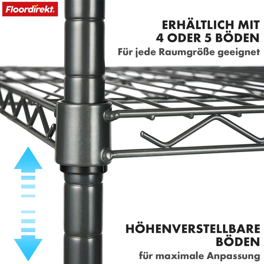 Karat Metallregal Rocky Gitterregal mit 5 Böden in Schwarz B/T/H: 55 x 35 x 140 cm - Bild 4