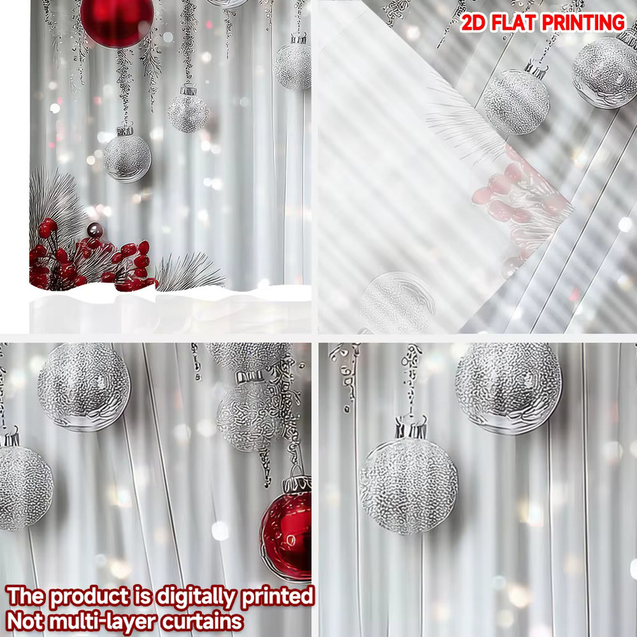 2er-Set Weihnachts-Partyvorhänge mit Frohe Weihnachten Motiv in Rot und Silber aus Polyester - Bild 4