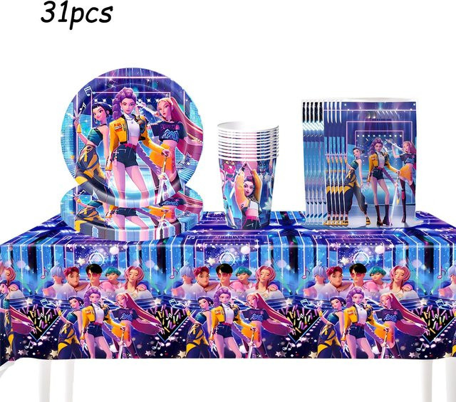 Discover Intime K-Pop Dämonenjäger Party-Dekorationsset für Geburtstag und Babyparty in Mehrfarbig mit Geschirr, Tassen, Geschenktaschen und Strohhalmen - Bild 1