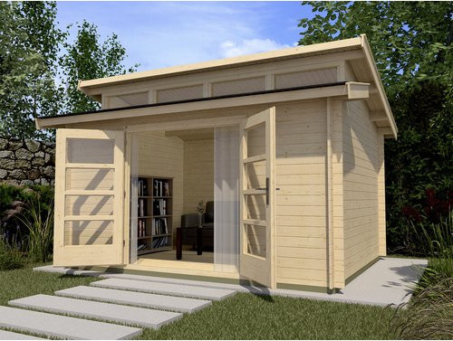 WEKA Gartenhaus 158 Gr.1 aus europäischer Fichte in Beige mit Pultdach und modernem Design B/H/T: 350 x 281 x 300 cm - Bild 3