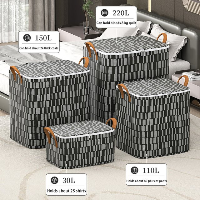Faltbare und staubdichte Quilt-Aufbewahrungstasche mit großer Kapazität für Kleidung und Spielzeug, Schwarz - Bild 1