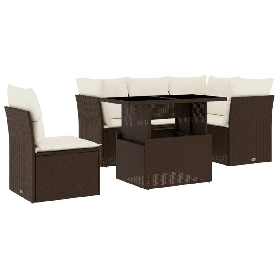 vidaXL 6-tlg Garten-Sofagarnitur aus Poly-Rattan mit Kissen in Braun und Cremeweiß - Bild 2