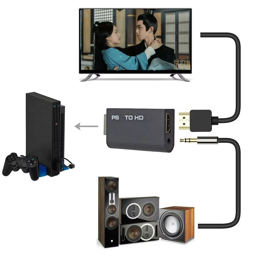 YiFanHeRong PS2 zu HDMI Audio-Video-Konverter Adapter in Schwarz mit 3,5-mm-Audioausgang für Retro-Anzeigemodi 480i/480p/576i - Bild 2