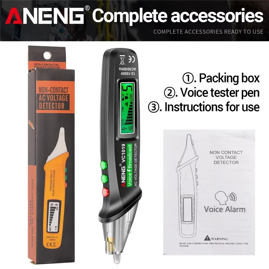 ANENG VC1019 Berührungsloser Spannungsprüferstift mit Sprachübertragung und rotem Laser zur Erkennung von 12–1000 V in Rot und Schwarz - Bild 5
