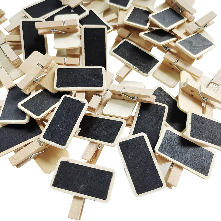50 Stück Mini Holz Tafel mit Clip für Tischdekoration, rechteckiges Nachrichtenschild in Braun und Schwarz - Bild 3