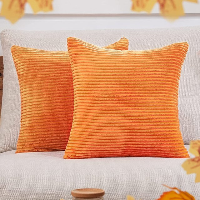 Inyahome Kissenbezüge aus gestreiftem Cord in Orange, dekorative Kissenhüllen für dein Sofa - Bild 1