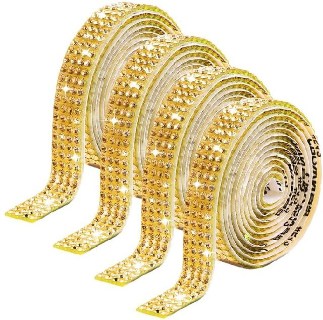 4 Stück Strassbänder in Gold und Beige mit 4 Reihen Glitzer-Streifen als Klebeband für Hochzeiten, Geburtstage und Partys - Bild 1