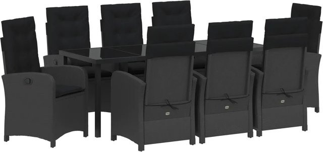 vidaXL Garten Essgruppe 9-teilig aus Poly-Rattan und Glas in Schwarz - Bild 1
