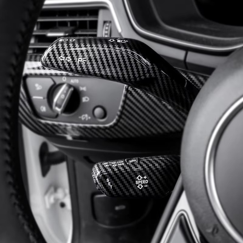SNBLO Carbon Grain Schutzhülle für Lichtschalterstange, Wischerschalterstange und Cruise Control System für Audi A4 B9 und A6 C8, Schwarz - Bild 2