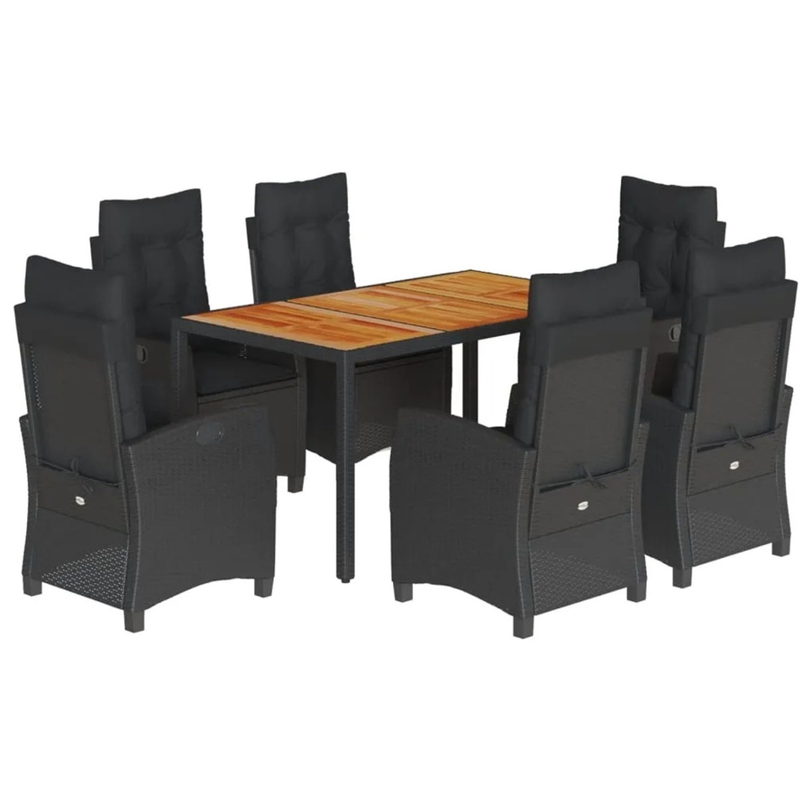 vidaXL 7-teilige Garten-Essgruppe aus Poly-Rattan und Akazienholz in Schwarz mit Kissen - Bild 2