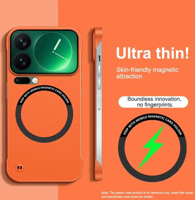 Rahmenlose magnetische Schutzhülle für Xiaomi in Orange mit MagSafe Kompatibilität und mattem Finish - Bild 1
