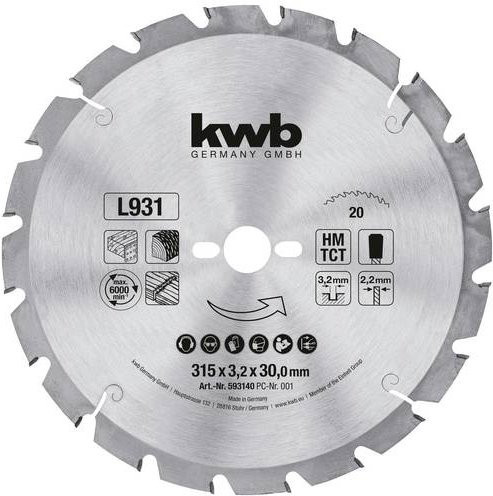 Kwb Kreissägeblatt für Holz, Carbide Tipped, Silber, Durchmesser: 315 mm, Bohrung: 30 mm - Bild 1
