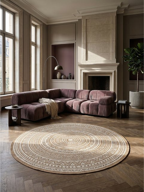Flachgewebe-Teppich Kadima von BORNO aus Polypropylen in Naturfarben Beige und Sand, B/T: 120 x 120 cm - Bild 1