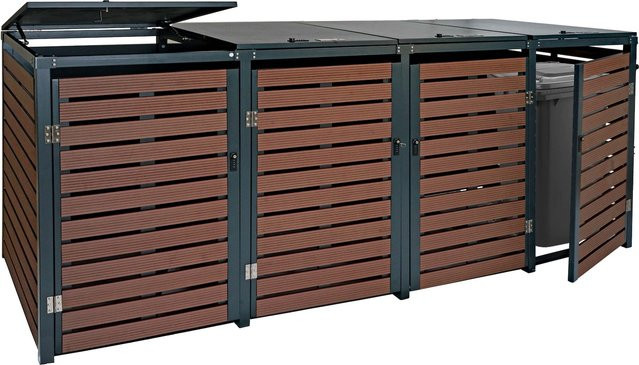 MCW Mülltonnenverkleidung K14 für 4 Mülltonnen aus WPC und Metall in Walnuss-Holzoptik, B/T/H: 264 x 119 x 84 cm - Bild 1