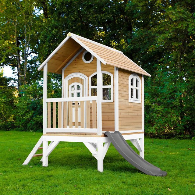 Axi Spielturm Tom aus Holz in Braun und Weiß mit grauer Rutsche, B/H/T: 287 x 231 x 191 cm - Bild 1