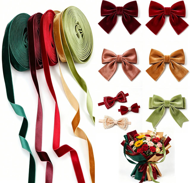 OEMOO Weihnachts-Samtband Vintage-Band in Grün und Rot, 5 Yards Samtbandrollen für Weihnachten, Hochzeit und DIY-Handwerk - Bild 1