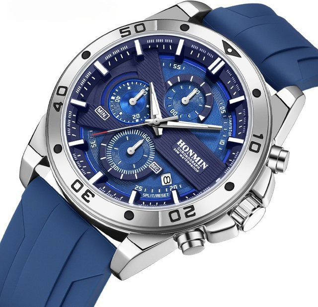 HONMIN Armbanduhr Edelstahl, Quarz, Blau, Silber, Herren - Bild 1
