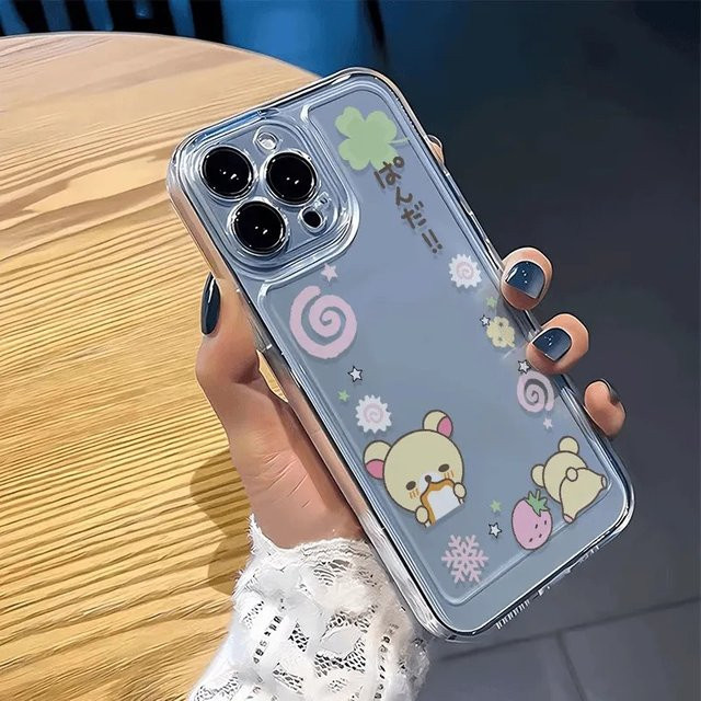 Kawaii Bär Handytasche mit Erdbeeren Design für Xiaomi Redmi Note 15C 14 13 12 12S 12C 11 10 10C 13C 10S A1 A in Transparent - Bild 1