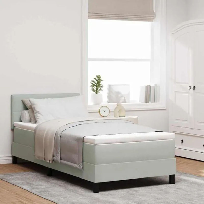 Vidaxl Boxspringbett mit Matratze aus Samtstoff in Grau, B/T/H: 90 x 190 x 88 cm - Bild 1