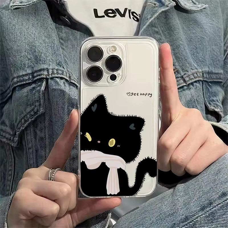 Transparente Handyhülle mit Cartoon Schwarz Weiß Katzen Paar für Apple iPhone 16 15 14 13 12 11 Pro Max Plus Mini SE 7 8 XR XS - Bild 5
