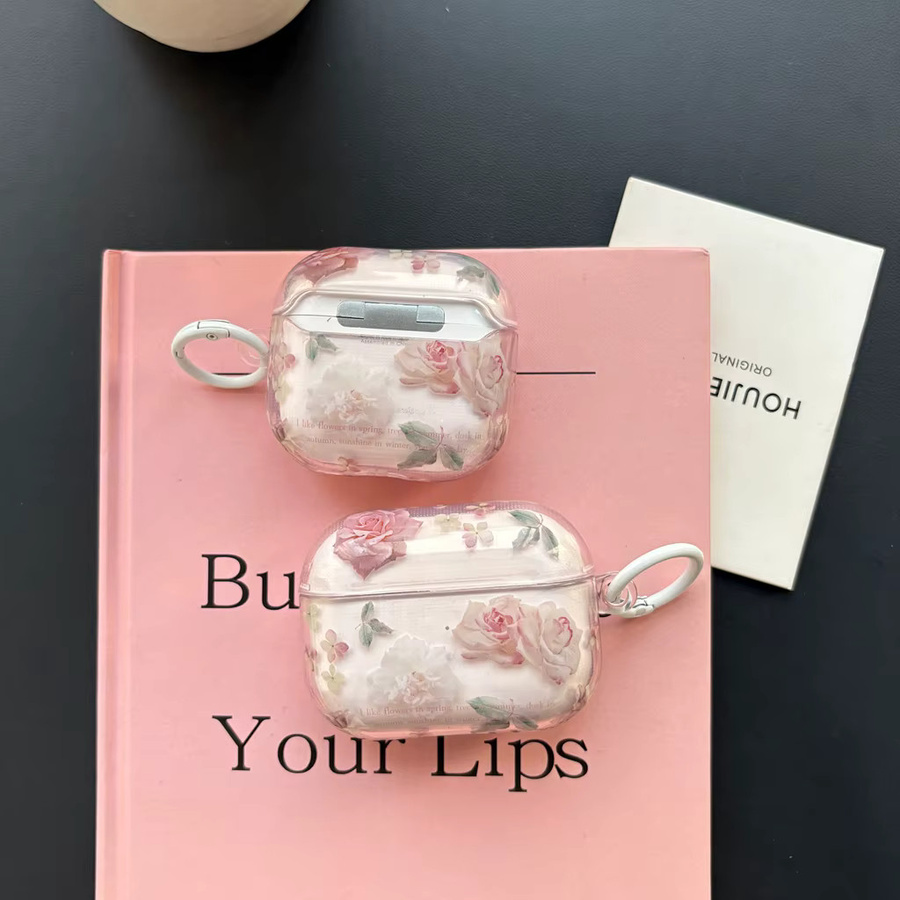 Stoßfeste Schutzhülle für AirPods 1, 2, 3, 4 und Pro 2 mit Haken in Rosa Transparent im Vintage Art Design - Bild 6