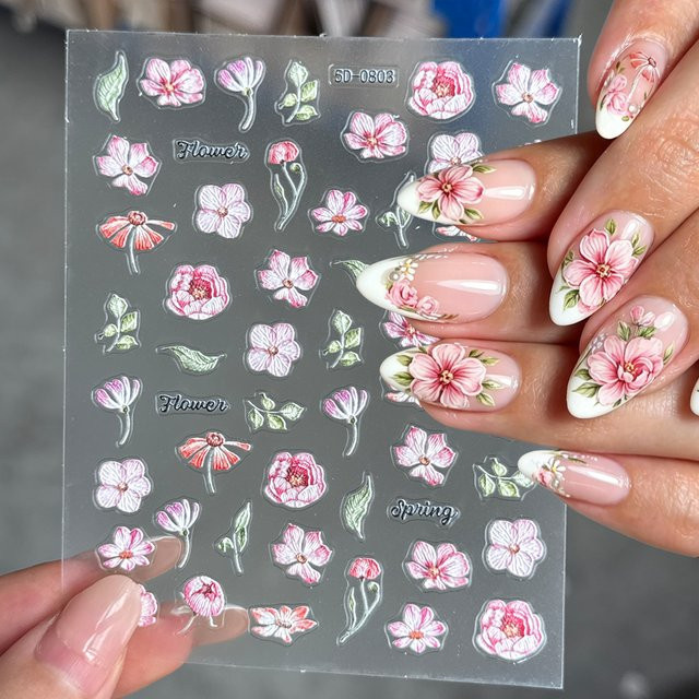HotPress Nagelaufkleber, Rosa-Rote Rosen-Blumen, 5D Geprägt - Bild 1