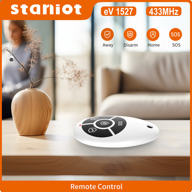 Staniot 433 MHz Drahtlose Fernbedienung mit 4 Tasten als Schlüsselanhänger für WIFI und GSM Alarmanlagen in Weiß - Bild 1