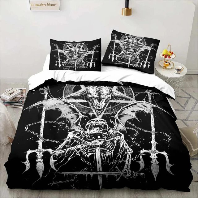 Binchi Outdoor Product Bettwäsche Set Satan Teufel Design in Schwarz, bestehend aus 1x Bettbezug und 1x Kissenbezug, B/H: 70 x 133 cm - Bild 1