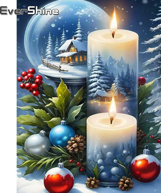EverShine Diamant-Malerei Winter-Schneeszene mit Haus und Kerze, Mosaik-Wandkunst in Multicolour, B/H: 30 x 30 cm - Bild 1