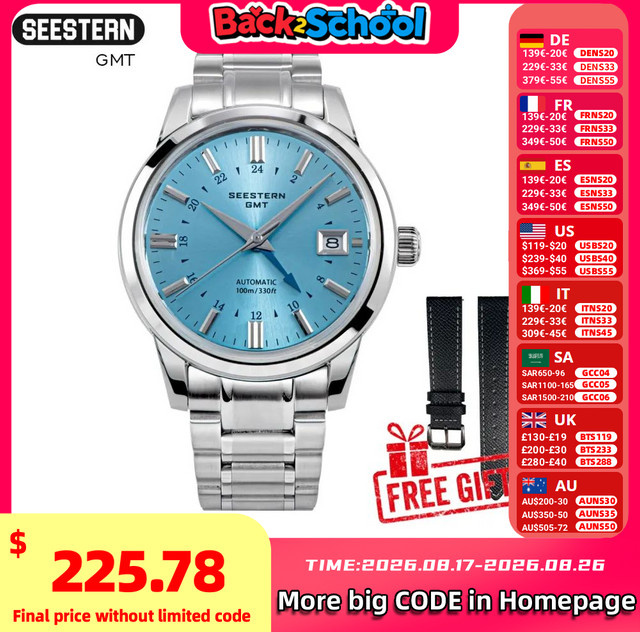 SEESTERN Armbanduhr Automatik, Edelstahl, Blau, 42 mm, Herren - Bild 1