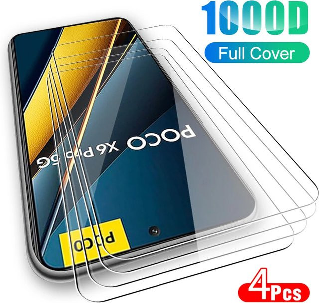 4 Stück Full-Cover Displayschutzfolie aus gehärtetem Glas für Xiaomi POCO X3 NFC X6 Neo, transparent - Bild 1