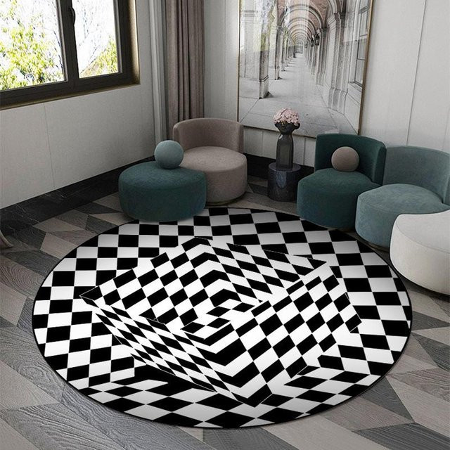 Runder 3D Vortex Optische Illusion Teppich von Karpetti, Waschbar und Rutschfest, Farbe: Schwarz, Durchmesser: 80 cm - Bild 1