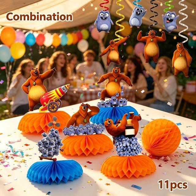 Warner Bros. Grizzy und Lemmings Wabenspiral-Dekorations-Set für Partys und Geburtstage, mehrfarbig aus Papier - Bild 1