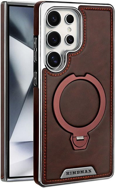 Magnetische Lederhülle für Samsung Galaxy S23 S24 S25 S26 Ultra Plus mit drehbarer Halterung und kabellosem Laden in Braun - Bild 1