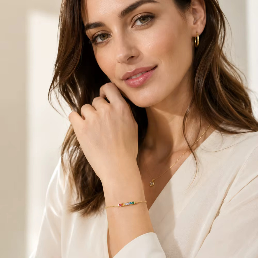 Thaddaeus Armband, 925 Silber, vergoldet, bunte Steine, Damen - Bild 2