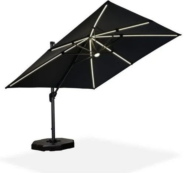 PURPLE LEAF Ampelschirm Grau aus Alu mit LED Licht, quadratisch, B/T: 300 x 300 cm - Bild 1