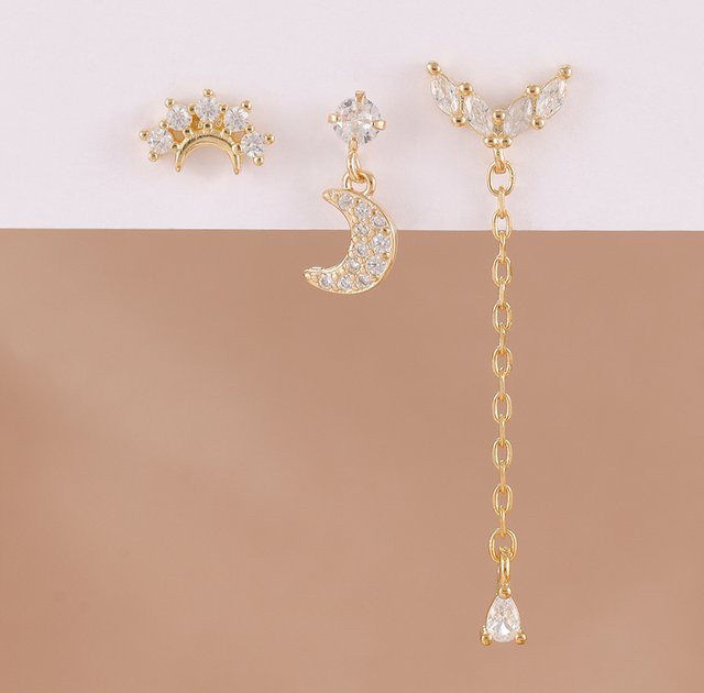 Maodane Ohrringe Set, Edelstahl, Zirkonia, Gold, Damen - Bild 1