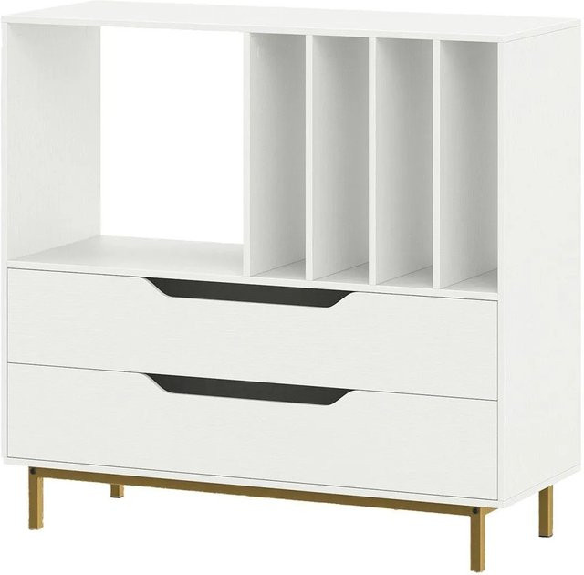 Costway Plattenspielertisch im Retro-Design mit Vinyl-Fächern, Weiß - Bild 1