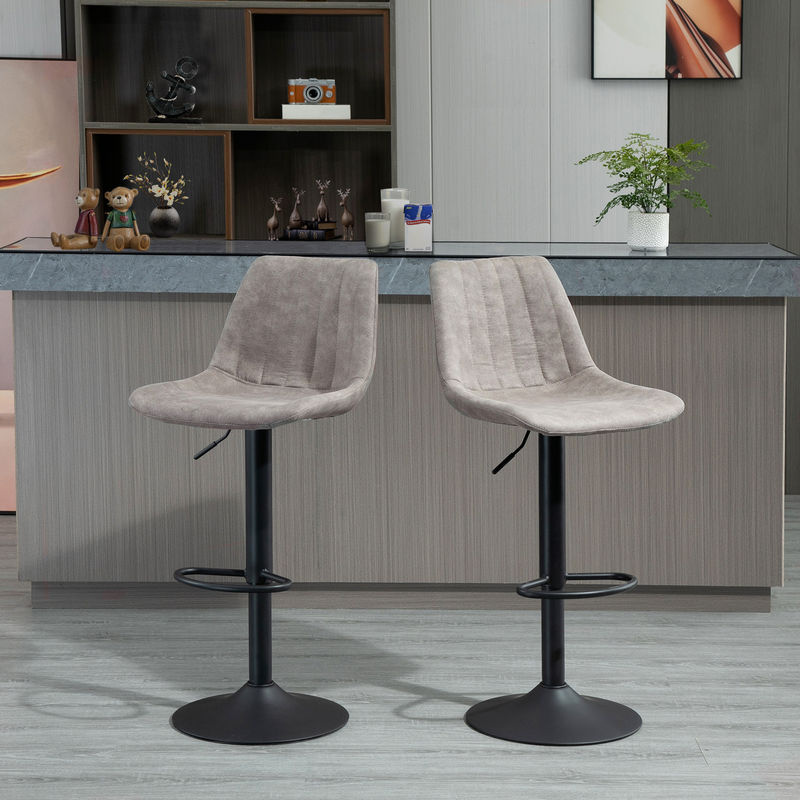 HOMCOM Barhocker 2er Set, gepolsterte Barstühle aus Mikrofaser mit Metallgestell in Grau, höhenverstellbar und 360 Grad drehbar - Bild 2