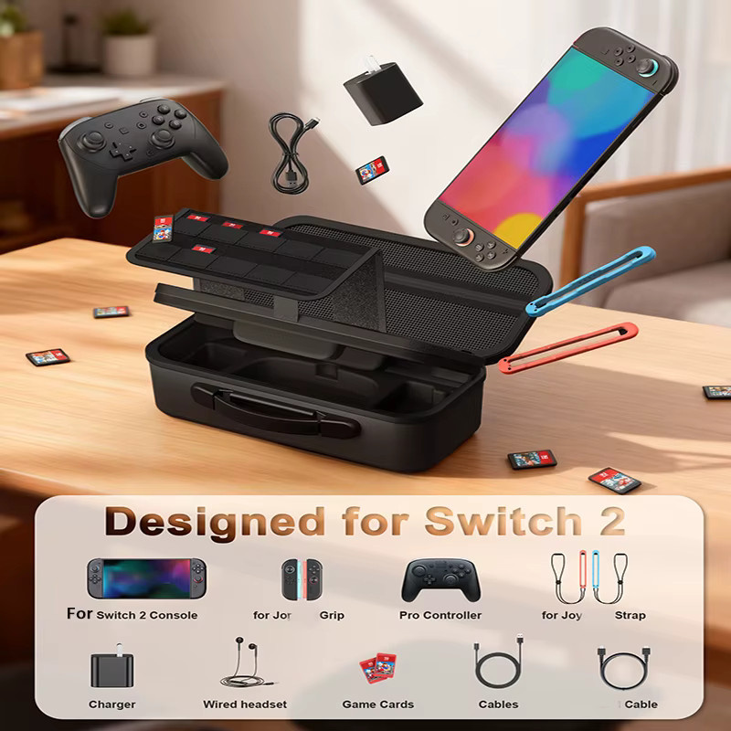 DEVASO Aufbewahrungsbox für Switch 2 Spielkonsole und Pro Controller, schwarze Schutzbox für Zubehör und Rucksack - Bild 2