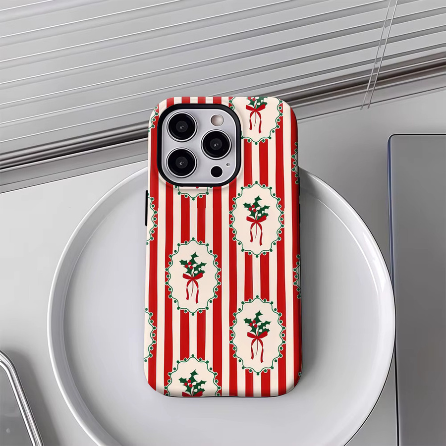Handyhülle mit Weihnachts-Design Holly Rot Weiß Streifen für Apple iPhone 17 16 15 14 13 Pro Max Plus mit doppelschichtiger Rückseite - Bild 4