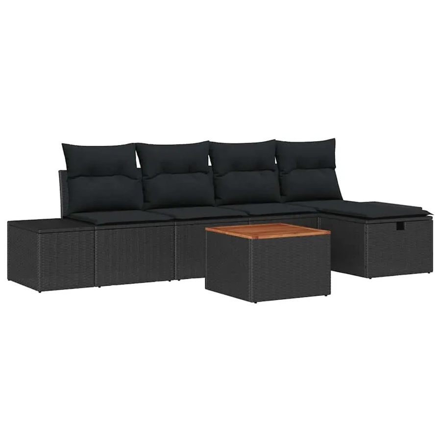 6-teiliges vidaXL Garten-Sofa-Set aus Poly-Rattan und Akazienholz in Schwarz mit UV-beständigen Kissen - Bild 2