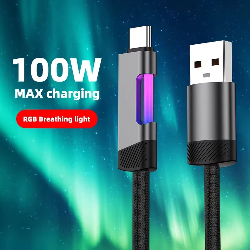 NNBILI RGB Schnellladekabel Set Schwarz: 100W USB-A auf USB-C und 60W USB-C auf USB-C Ladekabel für Xiaomi, Huawei, OPPO und OnePlus - Bild 7