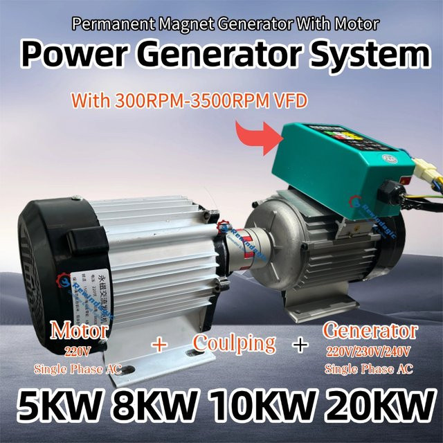 Rewindagic Generator Komplettset 5000W 10KW 220V 1-Phasen-Wechselstrom mit VFD-Motor und Permanentmagnet-Generator - Bild 1