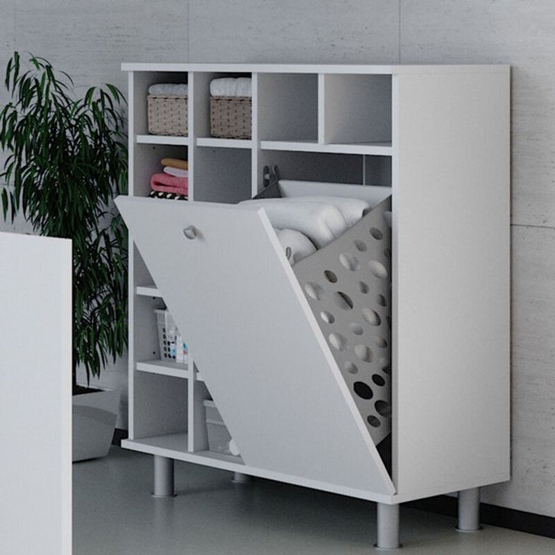 Vicco Wäscheschrank Fynn Badschrank in Weiß mit Wäschekorb, B/H: 79 x 92 cm - Bild 2